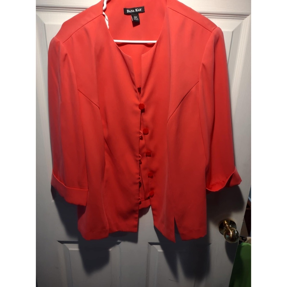 Dana‎ Kay Womens 24W Coral Jacket and Floral Print Top 2 Piece Set Plus Size